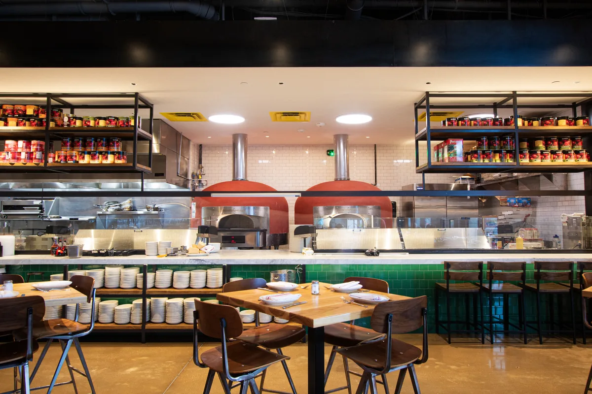 Pizza ovens and open kitchen