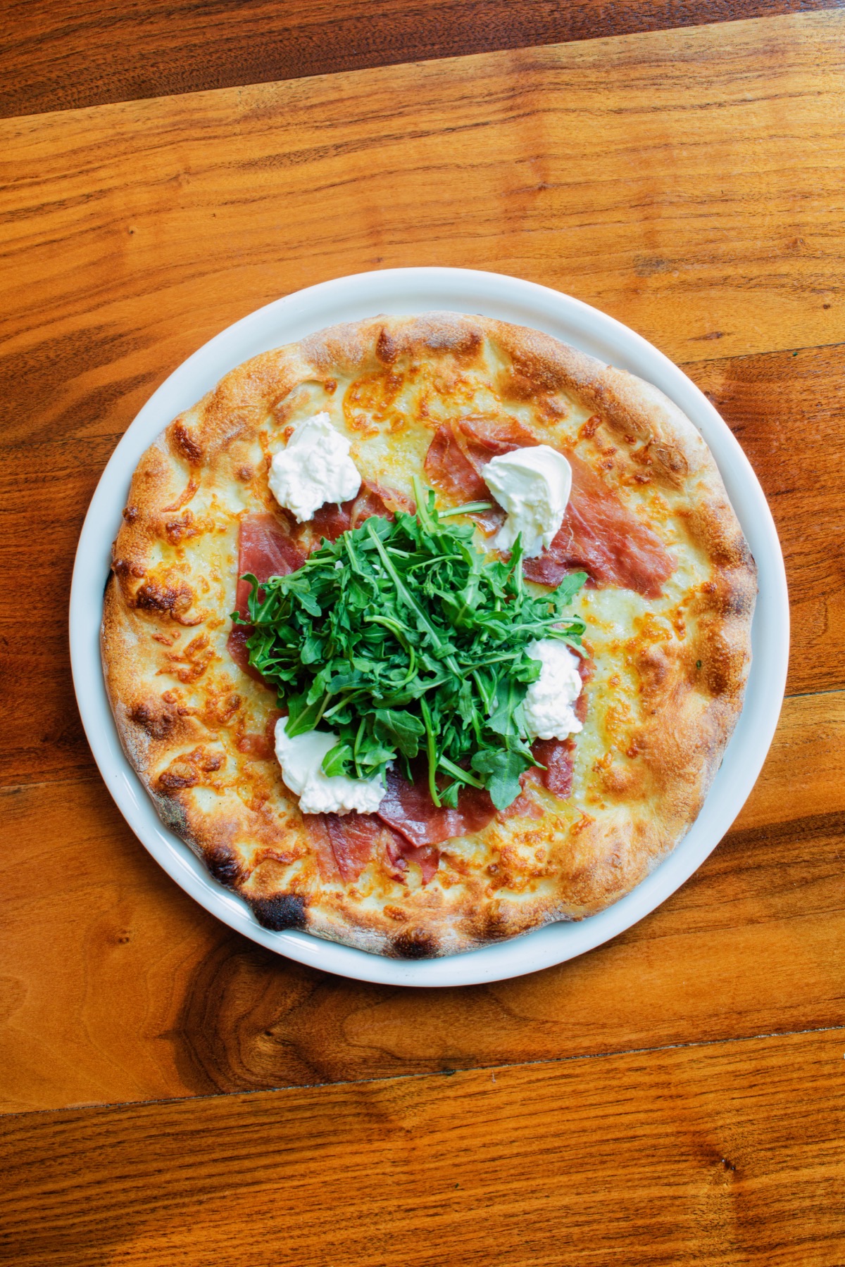 Russo's prosciutto and burrata specialty pizza